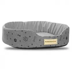 Kingdog Cama Para Perro, Ovalada, Codura, 70x60cm, Gris Con Dibujo Negro