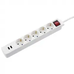 Hama Regleta 5 Tomas + 2 USB Blanca