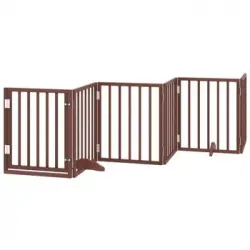 Puerta Para Perros Plegable 6 Paneles Madera Álamo Marrón 300cm Vidaxl