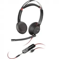 Poly Blackwire 5220 Auriculares Estéreo USB-C Negros + Conector de 3.5mm + Adaptador USB-C a USB-A