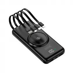 Cool Powerbank 10.000 mAh 4 Conexiones + Carga Inalámbrica Negro