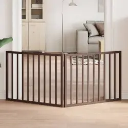 Puerta Para Perros Plegable 2 Paneles Madera Álamo Marrón 160cm