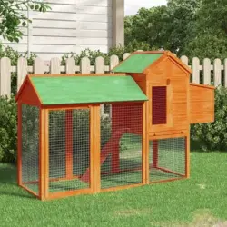 Gallinero Madera Maciza De Pino Marrón 193x65x117 Cm