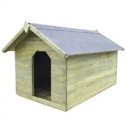 Casa De Perros De Jardín Tejado Abierto Madera Pino Impregnada