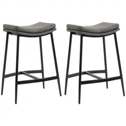 Homcom Conjunto De 2 Taburetes Altos De Cocina Con Estructura De Acero Gris