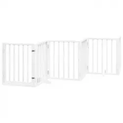 Puerta Para Perros Plegable 3 Paneles Madera Álamo Blanca 300cm Vidaxl