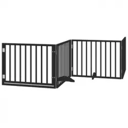 Puerta Para Perros Plegable 4 Paneles Madera Álamo Negra 320 Cm Vidaxl