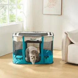 Parque Para Mascotas Mörbylånga Plegable 80x60x55cm - Azul/beige [en.casa]