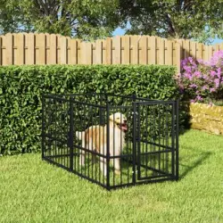Perrera Exterior | Jaula Para Perro | Parque Para Mascotas De Acero Negro 193,5x97x100 Cm Cfw783693