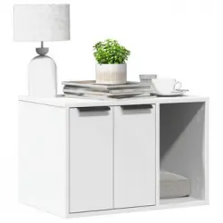 Mueble Arenero Para Gatos Madera Ingeniería Blanco 60x40x40 Cm