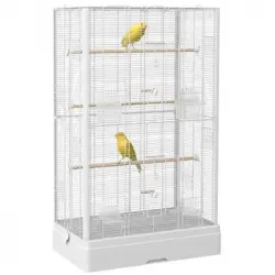 Jaula Para Pájaros De Acero Abeto 61x36,5x98 Cm-pawhut. Blanco