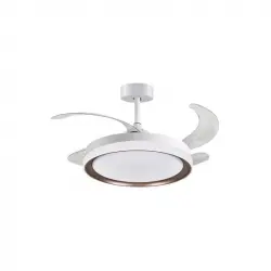 Bel Air Kigali Mini Ventilador de Techo con Luz y Mando a Distancia 48W 91cm 4 Aspas Retráctiles Blanco/Marrón