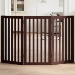Puerta Para Perros Plegable 3 Paneles Madera Álamo Marrón 150cm