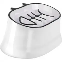 Y Yhy Cuenco Para Gatos Con Alimentación Lenta, Cuenco Elevado De Cerámica Para Comida Para Gatos De 17.8 Cm, Blanco