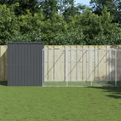 Caseta Perros | Perrera Exterior Con Corral Acero Galvanizado Gris 214x1273x181 Cm Cfw750388