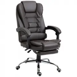 Homcom Silla De Oficina Reclinable Con Altura Ajustable Tapizada En Pu Café