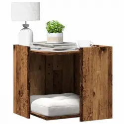 Mueble Arenero De Gatos Madera Ingeniería Envejecida 53x53x51cm