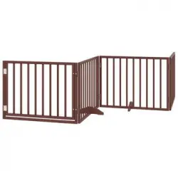 Puerta Para Perros Plegable 4 Paneles Madera Álamo Marrón 320cm Vidaxl