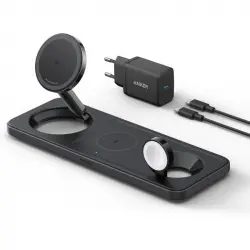Anker MagGo Magnetic Wireless Charger Estación de Carga Inalámbrica 3 en 1 Plegable 15W Qi2 Negro