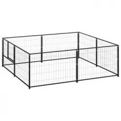 Perrera Exterior | Jaula Para Perro | Parque Para Mascotas Acero 4 M² Negra Cfw783666