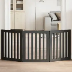 Puerta Para Perros Plegable 3 Paneles Madera Álamo Negra 150 Cm