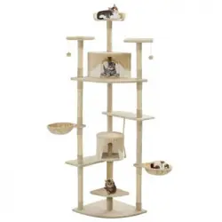 Rascador Para Gatos Con Poste De Sisal 203 Cm Beige Y Blanco