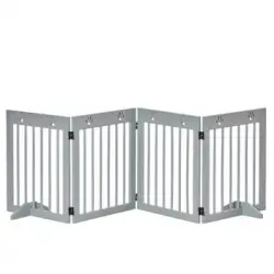 Barrera Para Perros De Madera De Pino 204x30x61 Cm-pawhut. Gris Claro