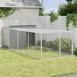 Caseta Perros | Perrera Exterior Con Corral Acero Galvanizado Gris 153x396x110 Cm Cfw750379