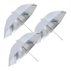 Bresser SM-04 Set 3 Paraguas Reflectores Blanco/Plata 109cm