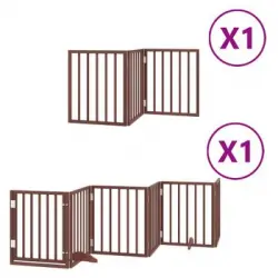 Puerta De Perros Plegable 9 Paneles Madera Álamo Marrón 450 Cm Vidaxl