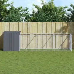 Caseta Perros | Perrera Exterior Con Corral Acero Galvanizado Gris 110x405x110 Cm Cfw750375