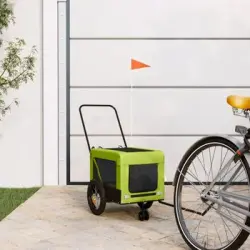 Remolque De Bicicleta Mascotas Hierro Tela Oxford Verde Negro