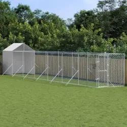 Perrera De Exterior Con Toldo Acero Galvanizado Plata 2x14x2,5m