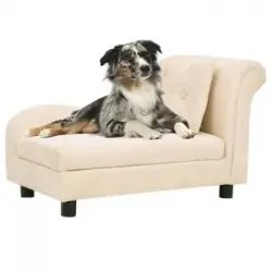 Sofá Para Perros Con Almohada Crema Felpa 83x44x44 Cm