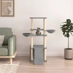 Rascador Para Gatos Con Postes De Sisal Gris Claro 133 Cm
