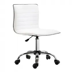 Homcom Silla De Oficina Sin Brazos Tapizada En Pu Carga 120 Kg Blanco
