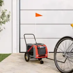 Remolque De Bicicleta Mascotas Hierro Tela Oxford Naranja Negro