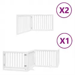 Puerta De Perros Plegable 8 Paneles Madera Álamo Blanca 640 Cm Vidaxl