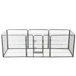 Corral Para Perros | Perrera Exterior 8 Paneles De Acero 80x80 Cm Negro Cfw755810