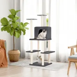 Rascador Para Gatos Con Postes De Sisal Gris Oscuro 144,5 Cm