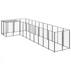 Perrera Exterior | Jaula Para Perro | Parque Para Mascotas Negra 7,26 M² Acero Cfw784009