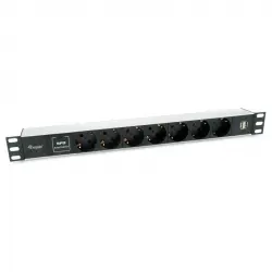 Equip Regleta Alimentación Rack 19" 1U 7x Schuko + 2x USB Aluminio Negra