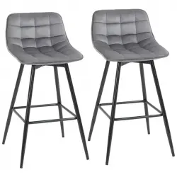 Homcom Conjunto De 2 Taburetes Altos De Cocina Con Respaldo Carga 120 Kg Gris