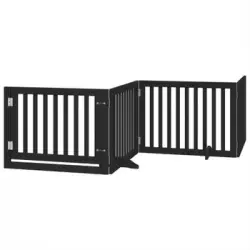 Puerta Para Perros Plegable 4 Paneles Madera Álamo Negra 320 Cm Vidaxl