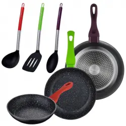 San Ignacio Jolie Set de 3 Sartenes de Aluminio Forjado 20, 24 y 28cm + 3 Utensilios