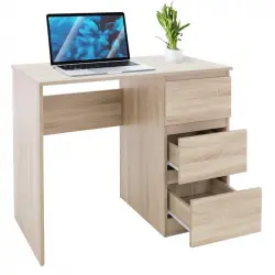 ML-Design Escritorio Con 3 Cajones 90x76x50cm Roble