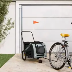 Remolque De Bicicleta Mascotas Hierro Tela Oxford Gris Negro