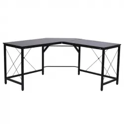 HomCom Escritorio en Forma de L con Marco de Acero 150x150x76 cm Negro