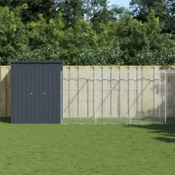 Caseta Perros | Perrera Exterior Con Corral Acero Galvanizado Gris 165x863x181 Cm Cfw750384