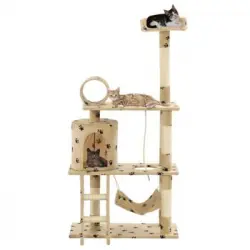 Rascador Para Gatos Con Poste De Sisal 140 Cm Huellas Beige